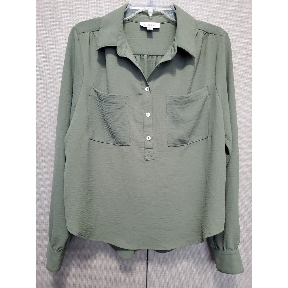 Evereve Olive Green Long Sleeve Popover Blouse Size Medium